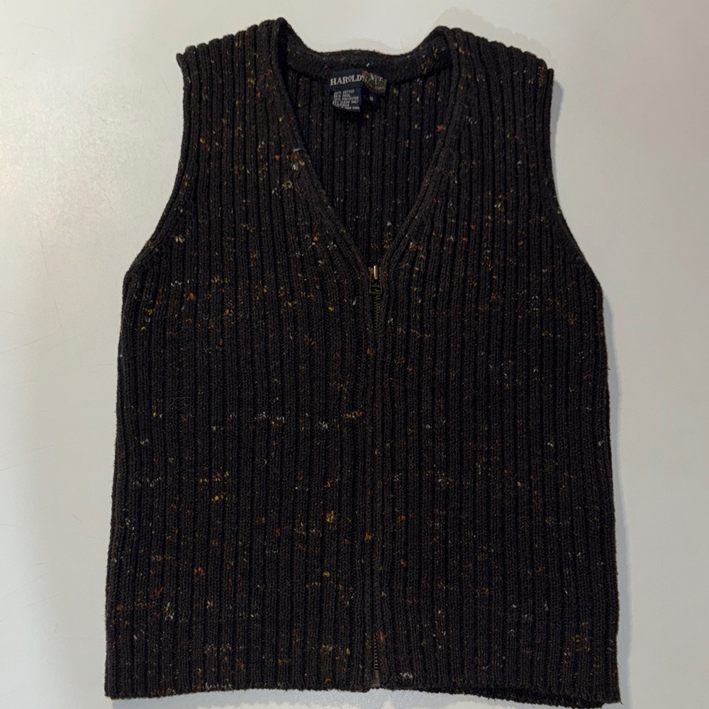 Vintage Harold’s Dark Charcoal/Blackish Ribbed‎ Knit Cotton & Wool Vest